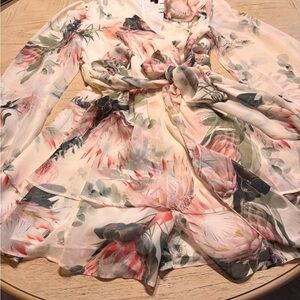 Floral Long Sleeve Wrap Dress